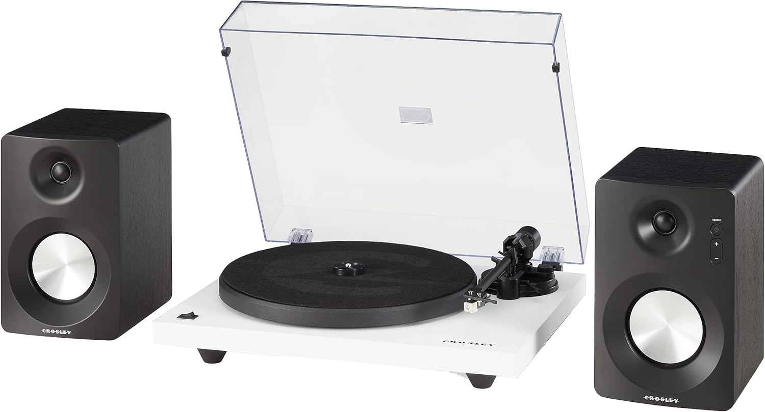 Crosley KT6101-WH Belt-Drive Bluetooth Turntable with Built-in Preamp and Included Speakers, White