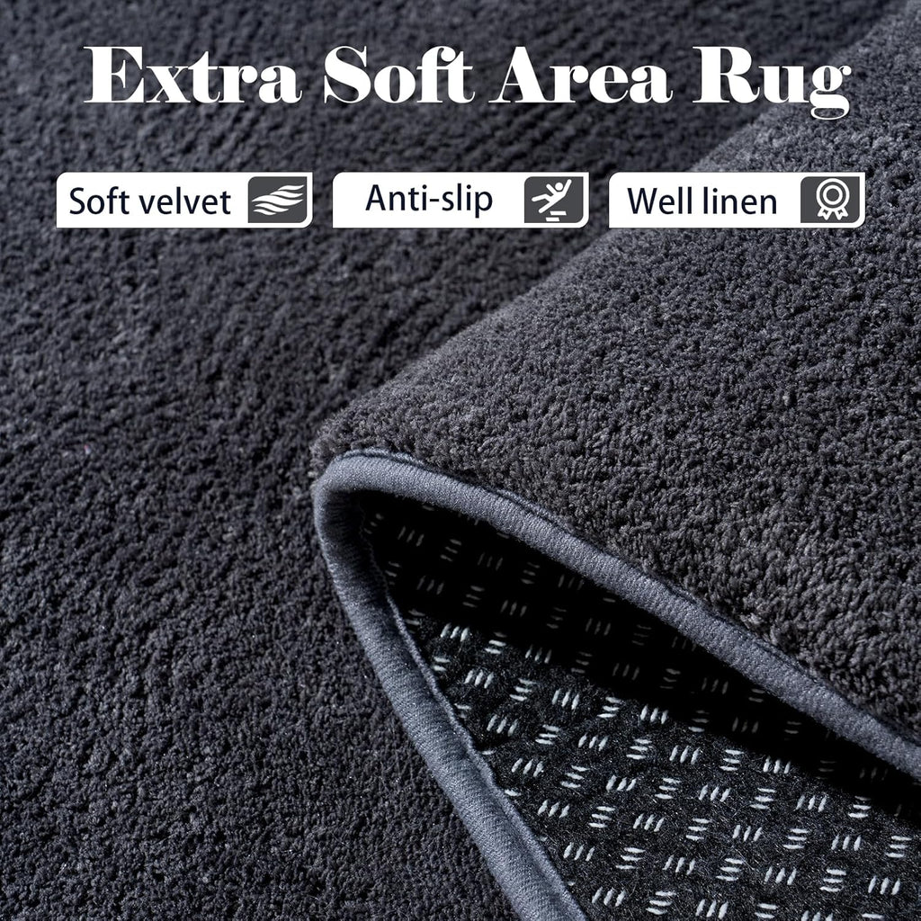 Large Area Rugs for Bedroom Living Room - 8x10 Feet Ultra Soft Dark Grey Rug Thickened with Memory-Foam, Solid Modern Minimalist Carpets for Home Decor, Non-Slip and Comfy Nursery Room Rugs