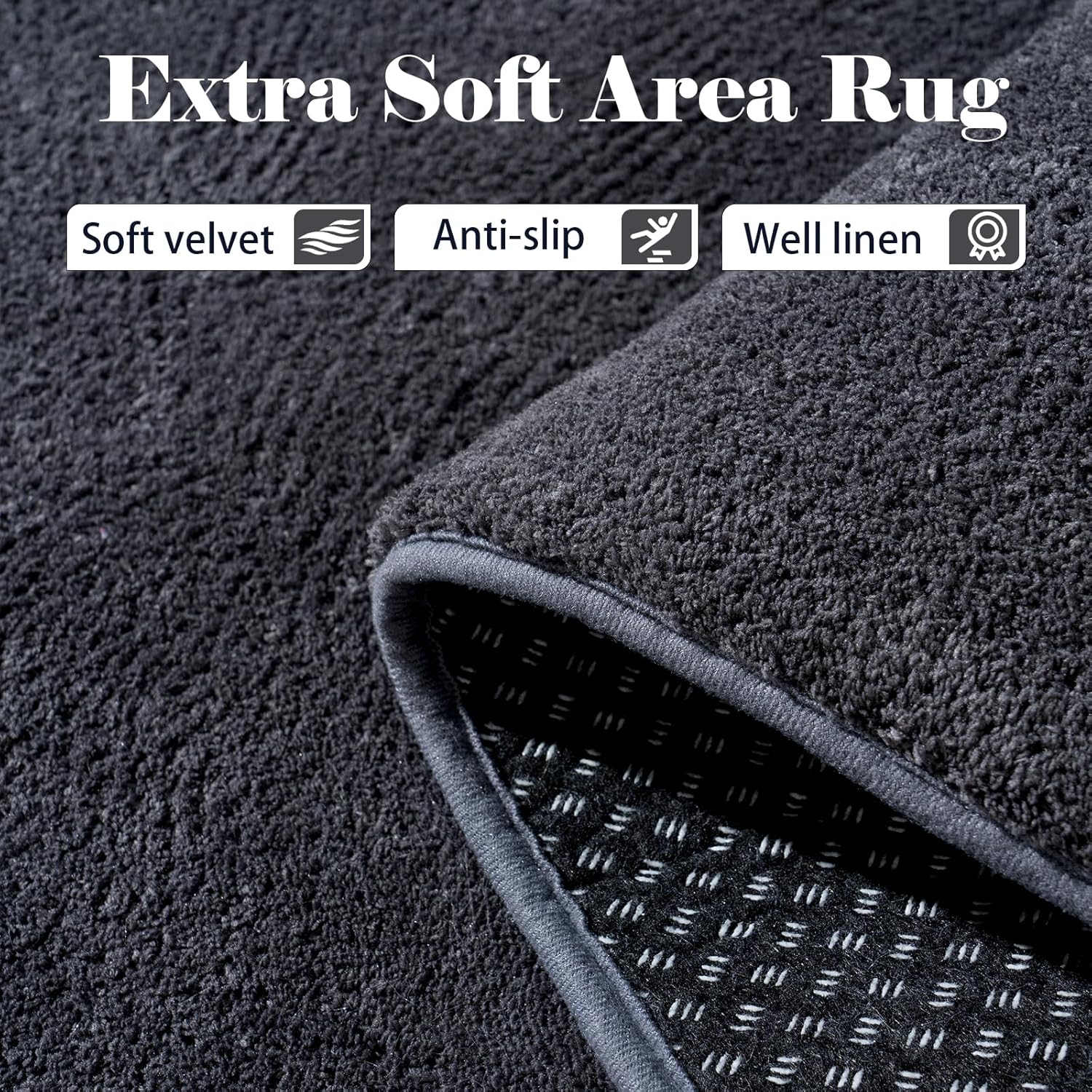 Large Area Rugs for Bedroom Living Room - 8x10 Feet Ultra Soft Dark Grey Rug Thickened with Memory-Foam, Solid Modern Minimalist Carpets for Home Decor, Non-Slip and Comfy Nursery Room Rugs