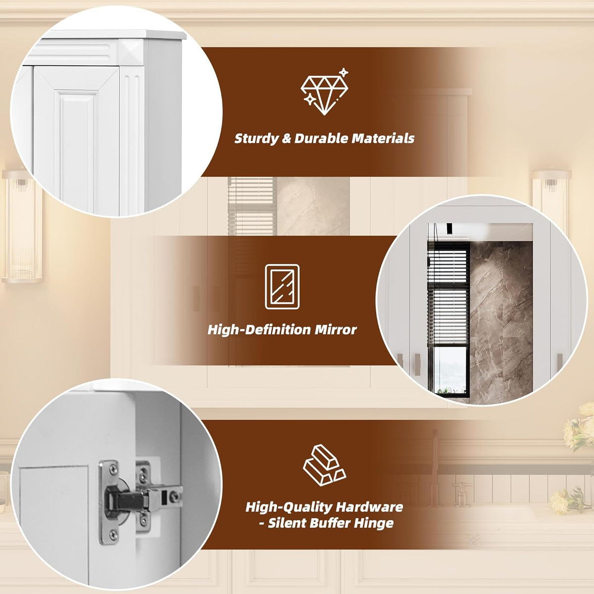 Merax Wall Mounted Bathroom Medicine Cabinet with Mirror, Bathroom Wall Cabinet with Doors and Shelves, 35" x 29" Mirrored Door Over Toilet Storage Cabinet, White