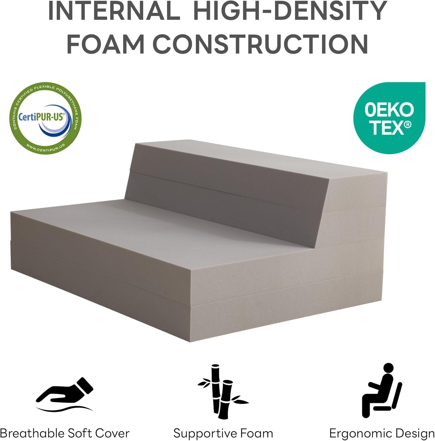 LIKIMIO Folding Mattress Full, High Density Foam Mattress with Breathable and Washable Cover & Storage Bag, 4 Inch Foldable Mat Topper for Camping, RV and Yoga, Handle Design, Gray