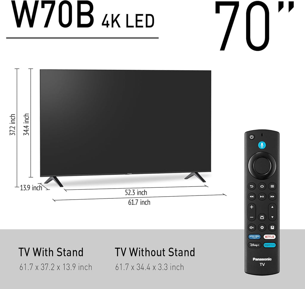 Panasonic W70 Series (2025 Model) 70" LED 4K Ultra HD Smart Fire TV, Press & Ask Alexa, Apple AirPlay, HDR10+, HDMI 2.1, and Bluetooth Support - 70W70BP