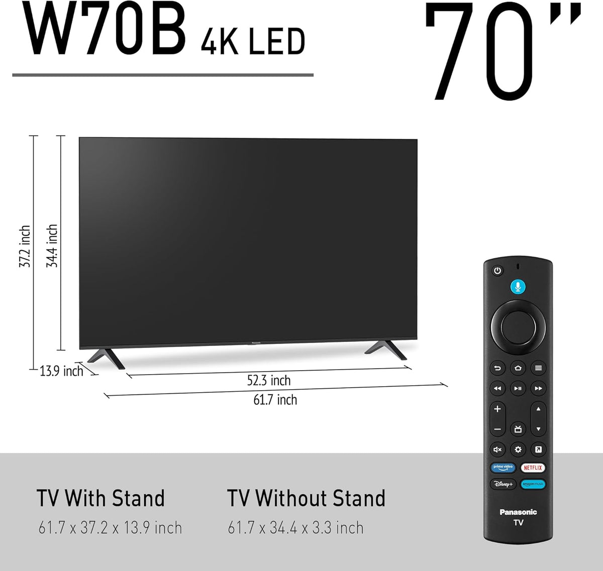 Panasonic W70 Series (2025 Model) 70" LED 4K Ultra HD Smart Fire TV, Press & Ask Alexa, Apple AirPlay, HDR10+, HDMI 2.1, and Bluetooth Support - 70W70BP