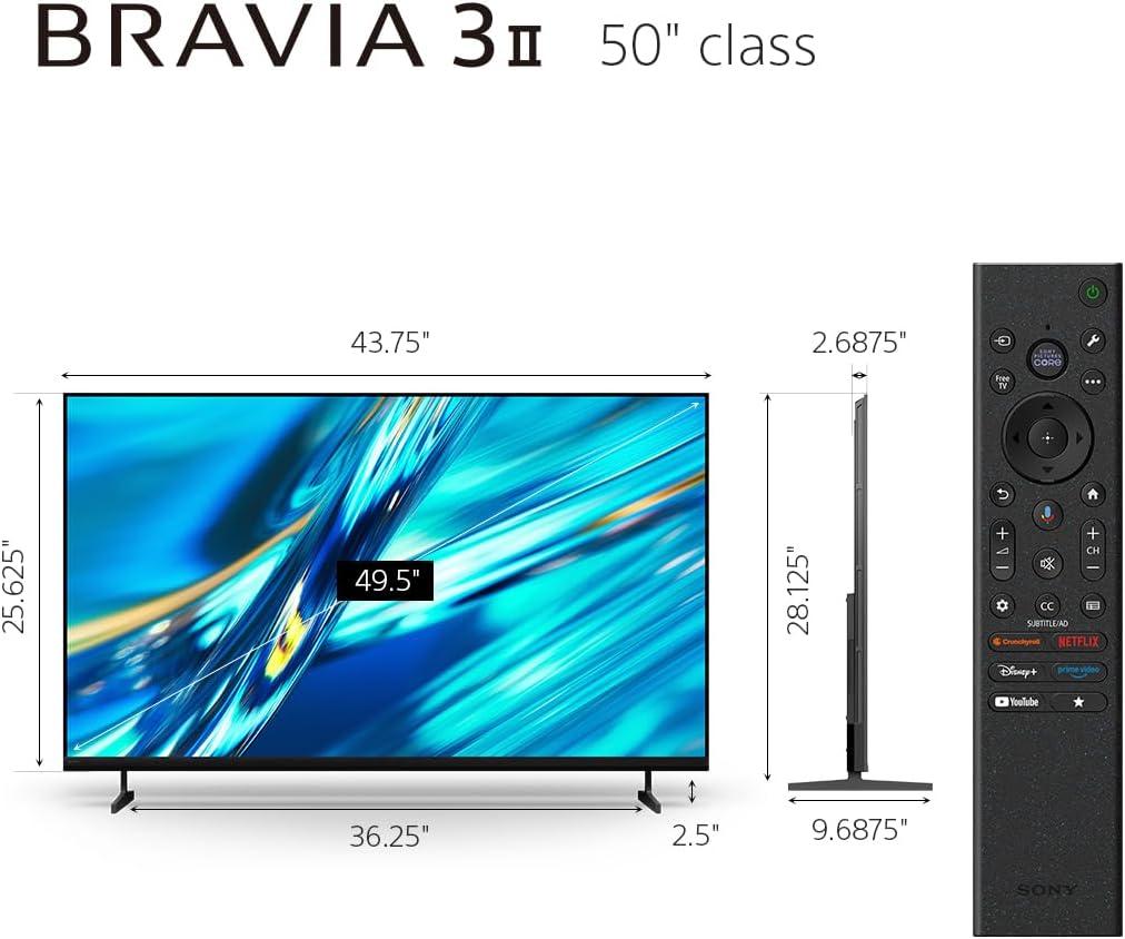Sony BRAVIA 3 II 50 Inch 4K HDR LED Smart Google TV with Gemini, XR Processor with AI Technology, Dolby Vision/Atmos, 120Hz Television, Exclusive Features for PS5, K-50XR30M2, 2026 Model