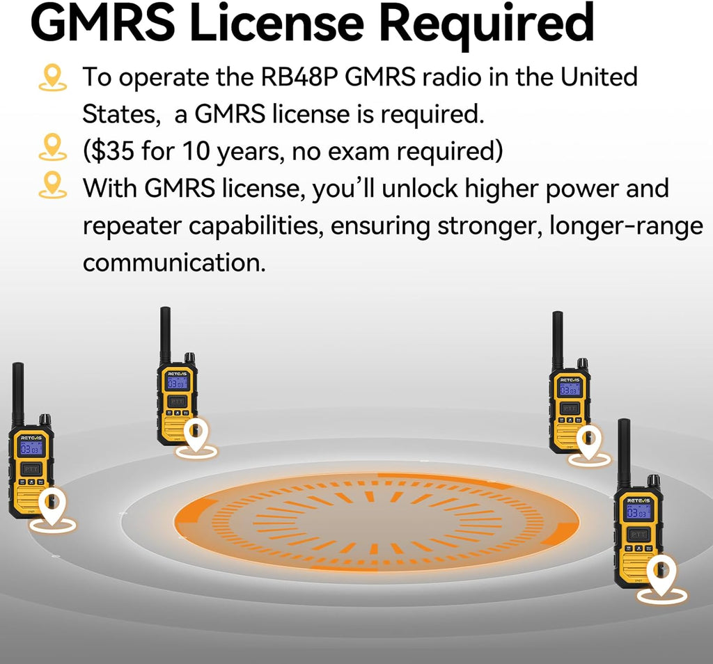 Retevis RB48 Plus IP67 Waterproof Heavy Duty Long Range Walkie Talkies, GMRS Radio, Construction Jobsite Two Way Radio, NOAA, Shock Resistant, Dual PTT, Emergency, Vibration Reminder(4 Pack)