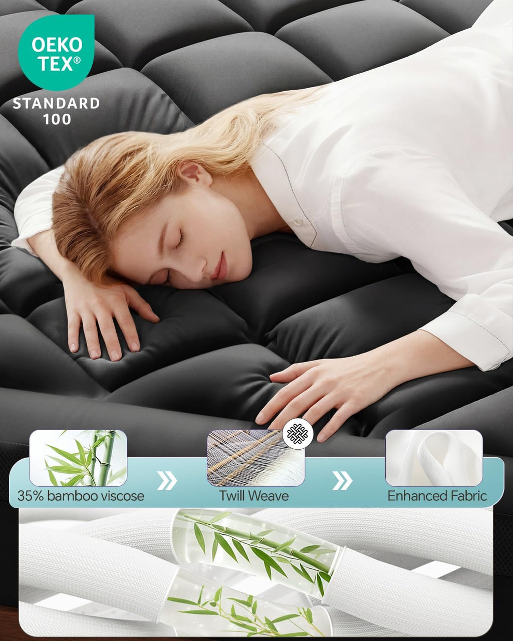 ChiXpace Dual Layer 4 Inch Memory Foam Mattress Topper Queen - 2 Inch Gel Memory Foam and 2 Inch Pillow Top Mattress Pad, 7-Zone Egg Crate Queen Size Mattress Topper (Black-White)