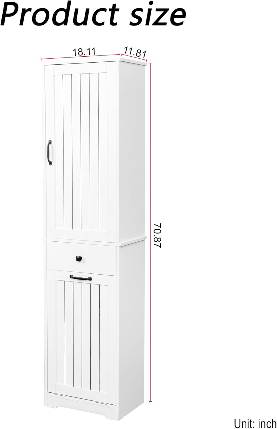 Tall Bathroom Storage Cabinet, Laundry Cabinet with Storage Shelf, Drawer, and Basket, Tilt Out Laundry Hamper, Narrow Storage Unit, for Bathroom, Living Room, Entryway, Kitchen (White)