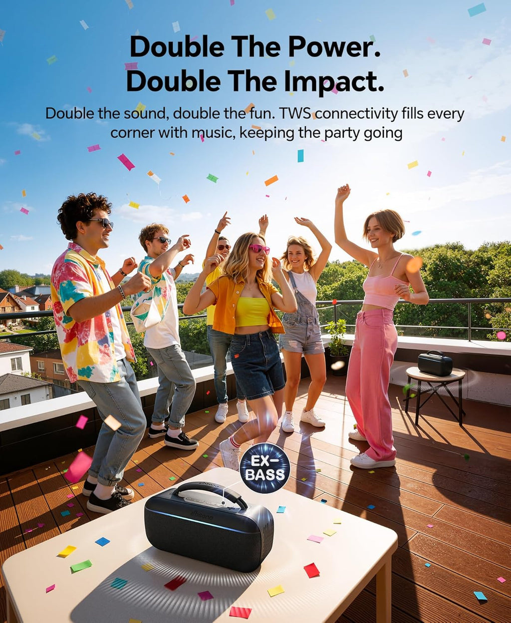 dbsono Portable Bluetooth Speaker Wireless: 100W(Peak) SoundPulse 2.0 with BassBoost, Waterproof Loud Party Speakers, Unlimited Pairing, TWS for Outdoor/Indoor, Beach Vacation Essential, Black