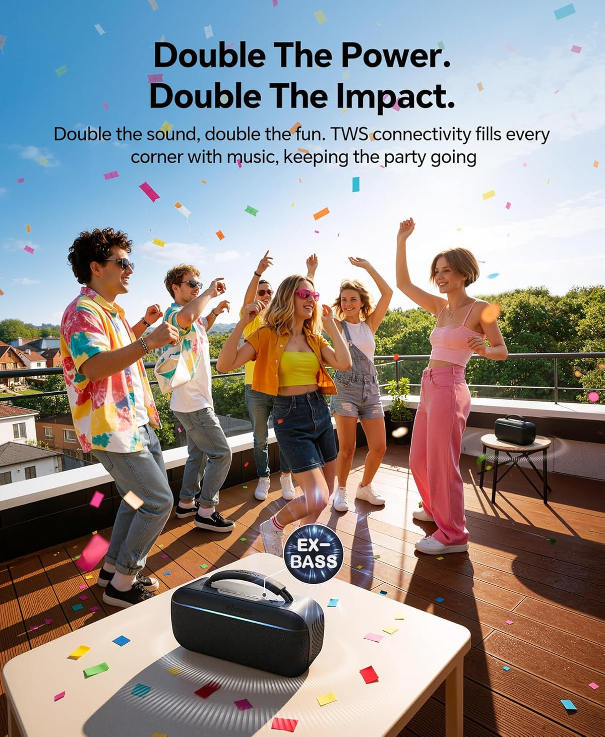 dbsono Portable Bluetooth Speaker Wireless: 100W(Peak) SoundPulse 2.0 with BassBoost, Waterproof Loud Party Speakers, Unlimited Pairing, TWS for Outdoor/Indoor, Beach Vacation Essential, Black