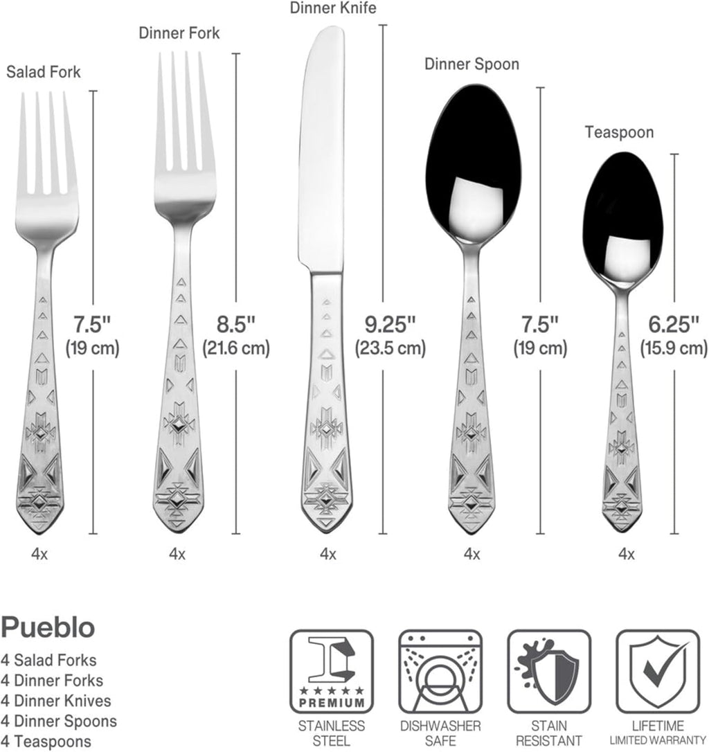 Towle Everyday Pueblo Flatware Service for 8, 42 Piece Set, 18/0 Stainless Steel, Silverware Set