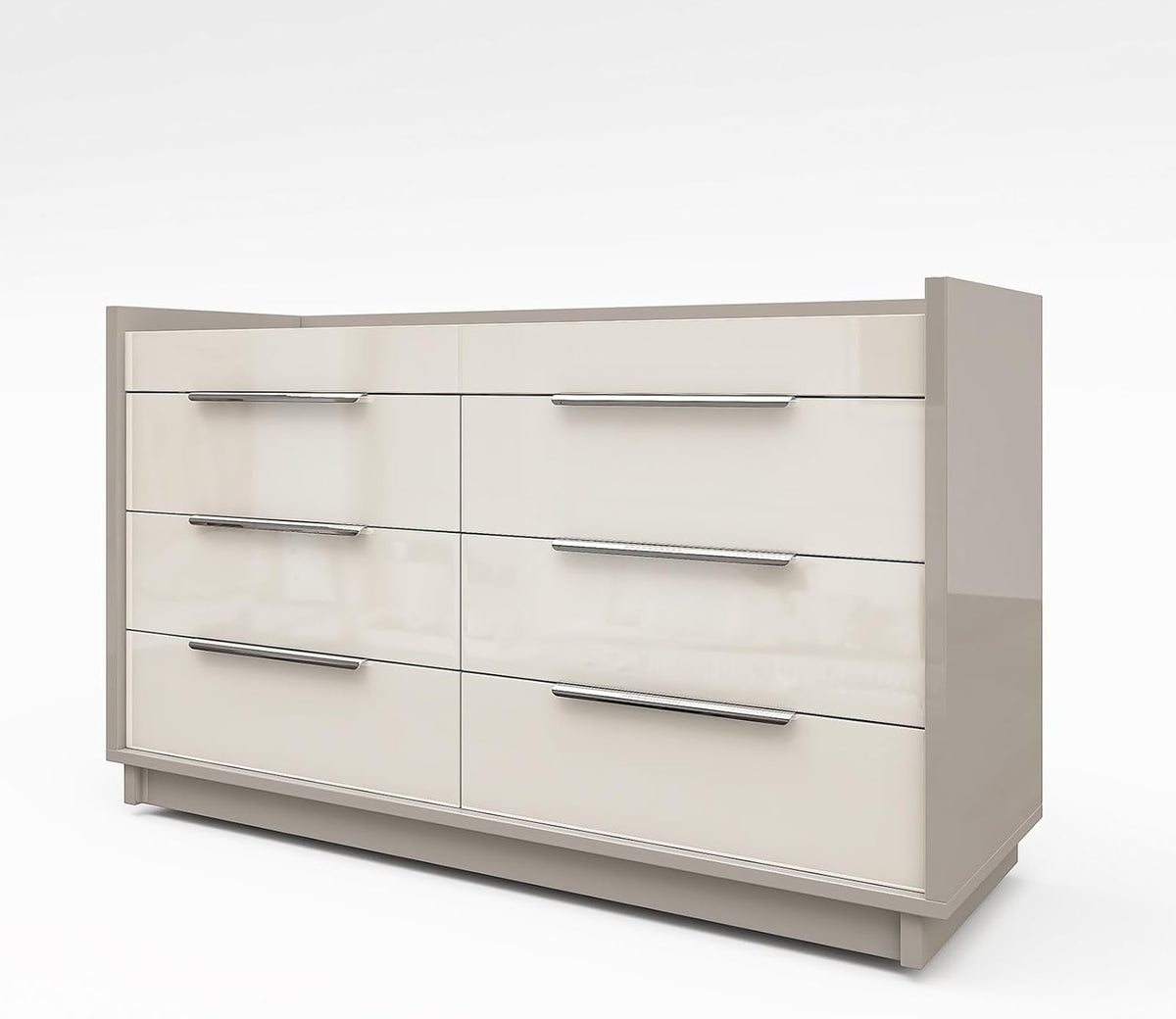 AMERLIFE 47.2" 8 Drawer Dresser with LED Light, Modern High Gloss Chest of Drawers with Glass Tabletop & 2 Six-Grid Jewelry Drawers, for Bedroom, Living Room, Dressing Room, Cream & Grey