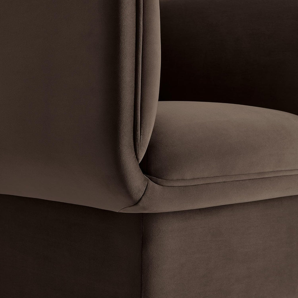 Modway Tate Performance Velvet Accent Chair in Chocolate Brown - Upholstered Club Chair - Modern Barrel Armchair - Comfy Reading Leisure Chair for Living Room, Bedroom, Office