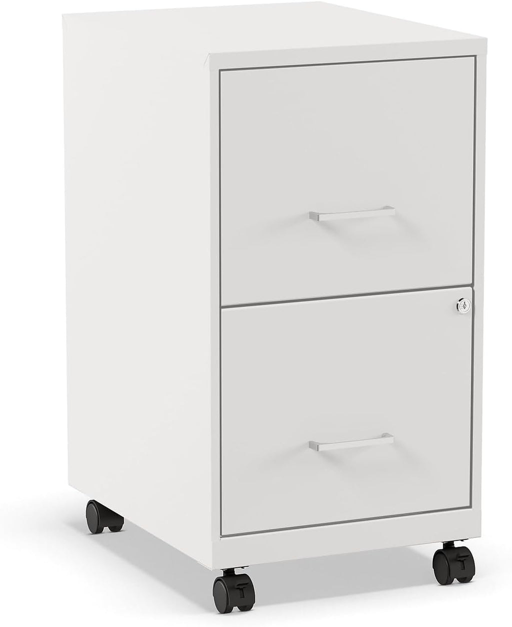 Staples 2-Drawer Vertical File Cabinet, Letter Size Documents, Lockable & Mobile, 18.9" D x 14.3" W x 26.3" H, White