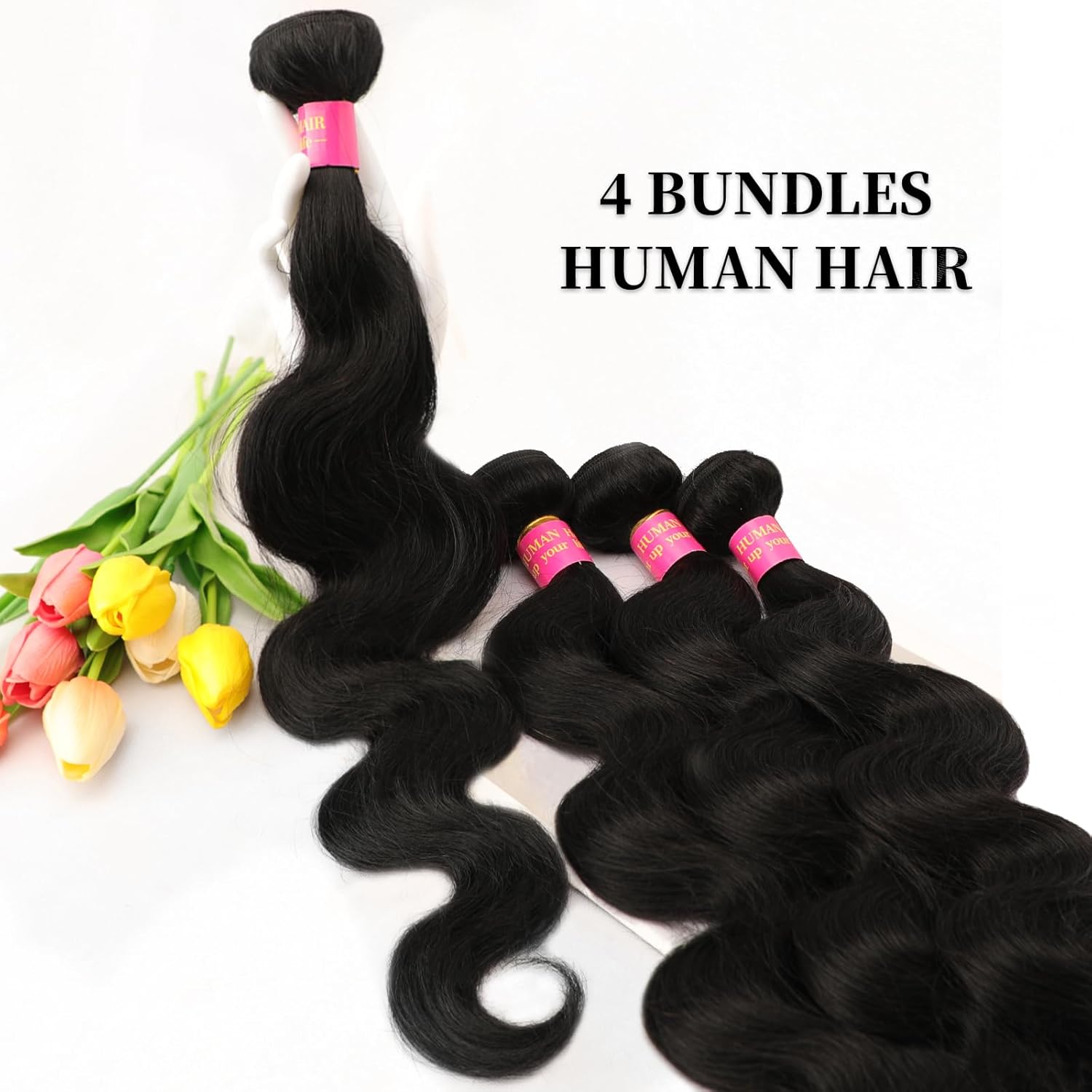 26 28 30 32 Inch Bundles Human Hair 12A Body Wave Bundles Human Hair 100% Unprocessed Brazilian Virgin Hair 4 Bundles Human Hair Body Wave Human Hair Extensions Natural Black