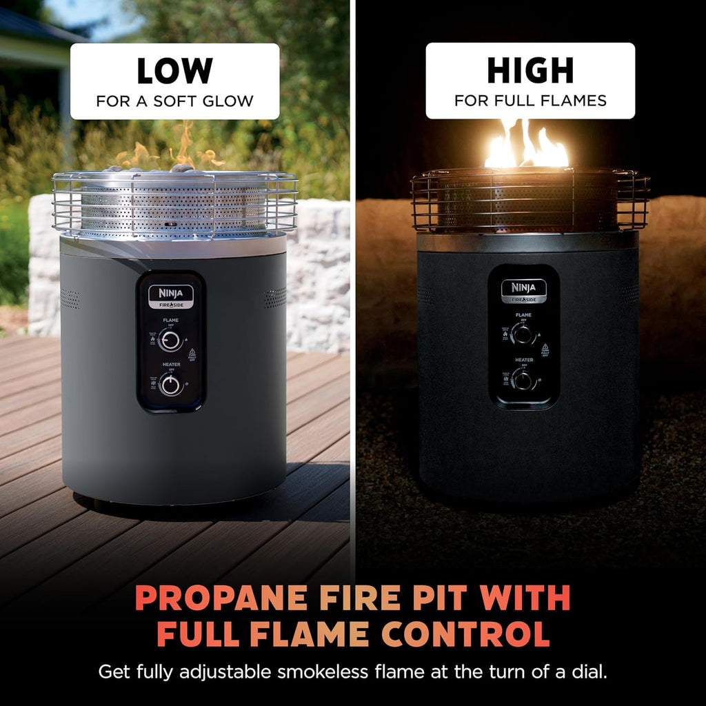 Ninja Fireside360™ Outdoor Heater & Fire Pit | 3 Modes: Flame, Heat, Flame & Heat | Portable for Patio, Deck, Camping | Easy Control Smokeless Flames | Push to Start Ignition | Charcoal | OF101AMZ