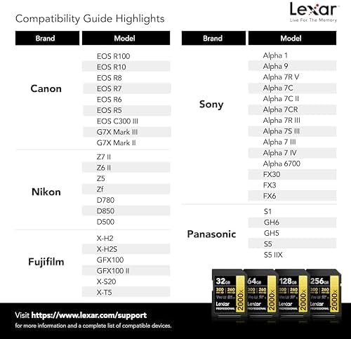 Lexar 128GB Professional 2000x SD Card, UHS-II, C10, U3, V90, Full HD, 8K, Up To 300MB/s Read SDXC Memory Card, for DSLR, Cinema-Quality Video Cameras (LSD2000128G-BNNNU)