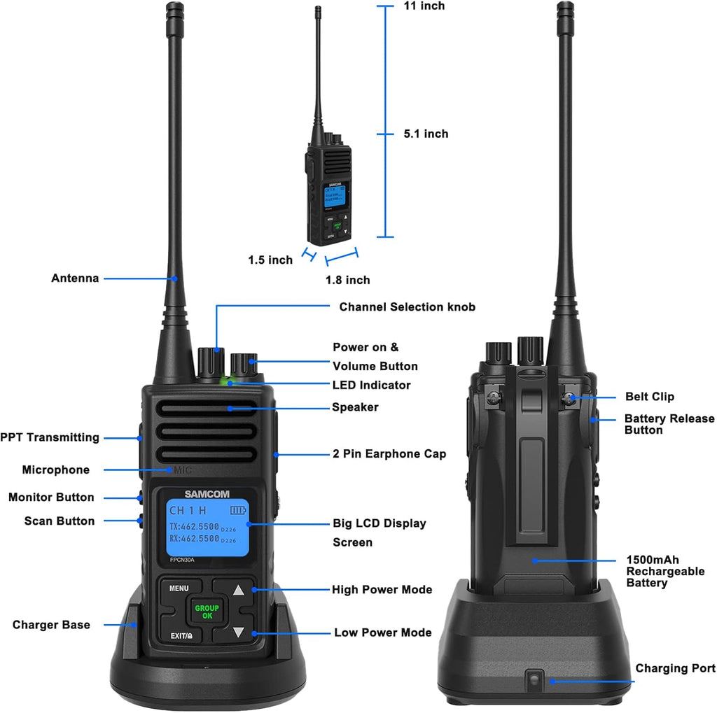 SAMCOM 2 Way Radios FPCN30A Two Way Radios Long Range Rechargeable 5 Watts UHF Professional Handheld Radios Walkie Talkies with GROUP CALL,1500mAh Battery and Earpieces for Commercial Business,3 Packs