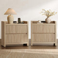 SICOTAS Night Stands Set of 2-Fluted Nightstands with Charging Station- Large Nightstand Bedside Table End Table with 2 Drawers, 25" Tall Mid Century Modern Night Stand for Bedroom, Sofa Side