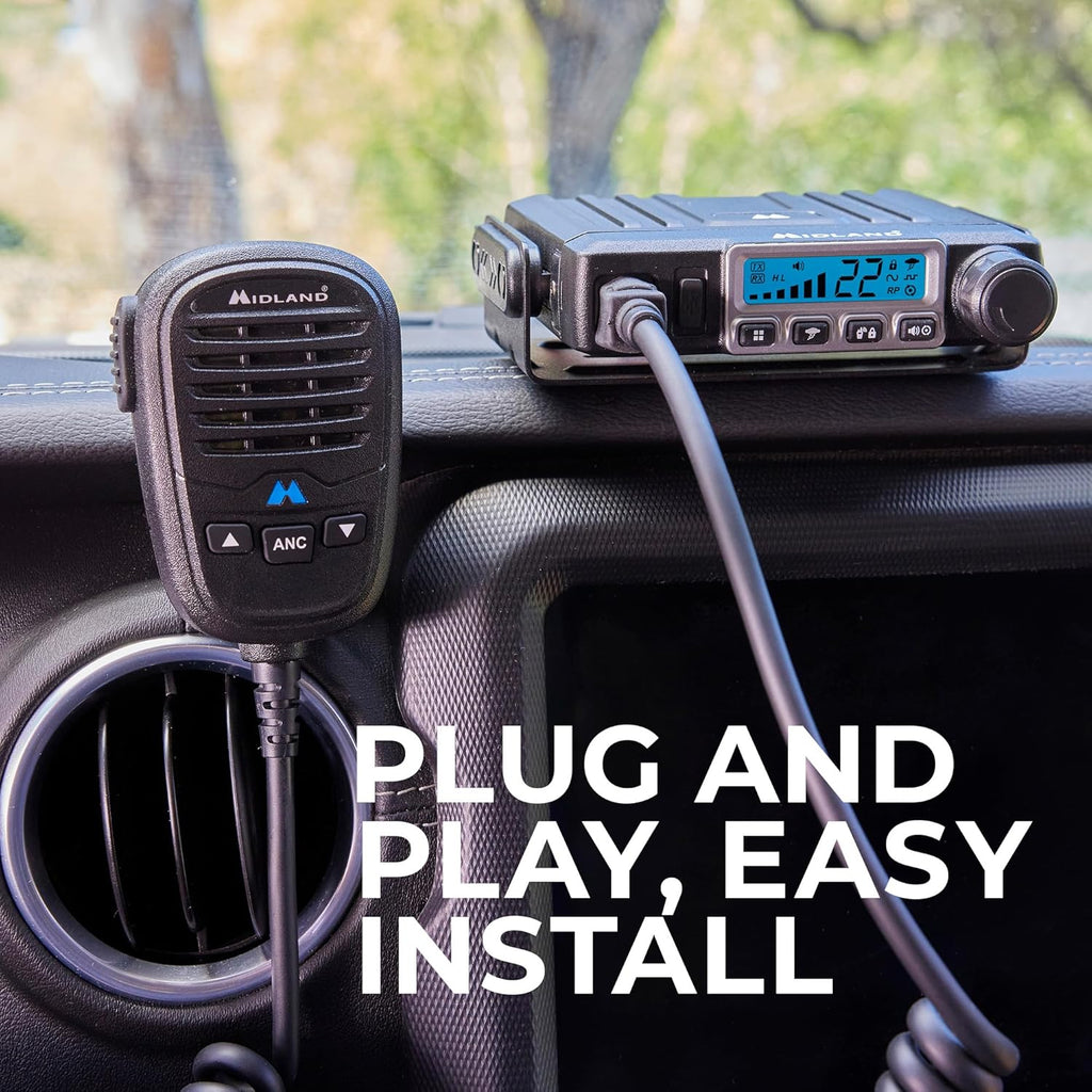 Midland® – MXT115VP3-15 Watt GMRS MicroMobile® Two-Way Radio - Off Roading Outdoor Farm - Extended 3dB gain Universal Lip Mount Antenna Dustproof Noise-Canceling Microphone - 8 Repeater Channels