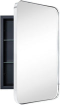 Chrome Rectangle Recessed Bathroom Medicine Cabinet with Mirror Stainless Steel Metal Framed Rounded Rectangular Bathroom Cabinet with Mirror 16x24''
