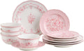 222 Fifth Genevieve 12-Piece Pink Porcelain Dinnerware Set | Microwave and Dishwasher Safe Big Dinner Plates and Bowls Sets for 4 | Chip-Resistant Blush Ceramic | Gifts for Housewarming & Wedding