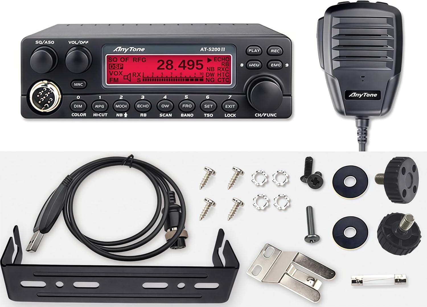 AnyTone AT-5289 II 10 Meter Mobile Ham Radio, High Power 50W FM / 20W AM (60W PEP) Mobile Amateur Radio, NRC Noise Reduction, VFO & Memory Channels, LCD Display, for Truck and Off-Road Use