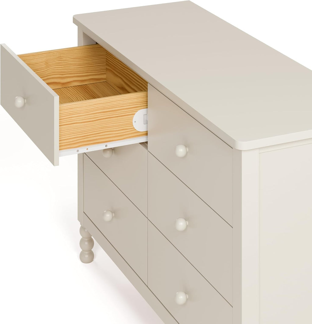 Storkcraft Rio 6 Drawer Dresser (Frosted Oat) – GREENGUARD Gold Certified, Wood Dresser for Bedroom, Kids & Nursery Storage Chest, Safety Interlocking Drawers, Pre-Installed Tracks, Kids Chest