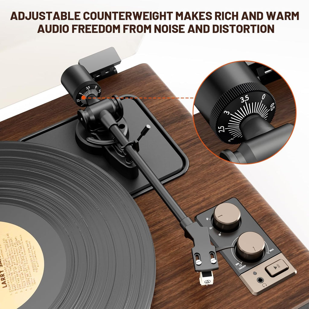FEKTIK Vinyl Record Player with Magnetic Cartridge,High Fidelity Belt Drive Turntable with Built-in Speakers, Bluetooth Playback and Aux-in Functionality, Auto Off