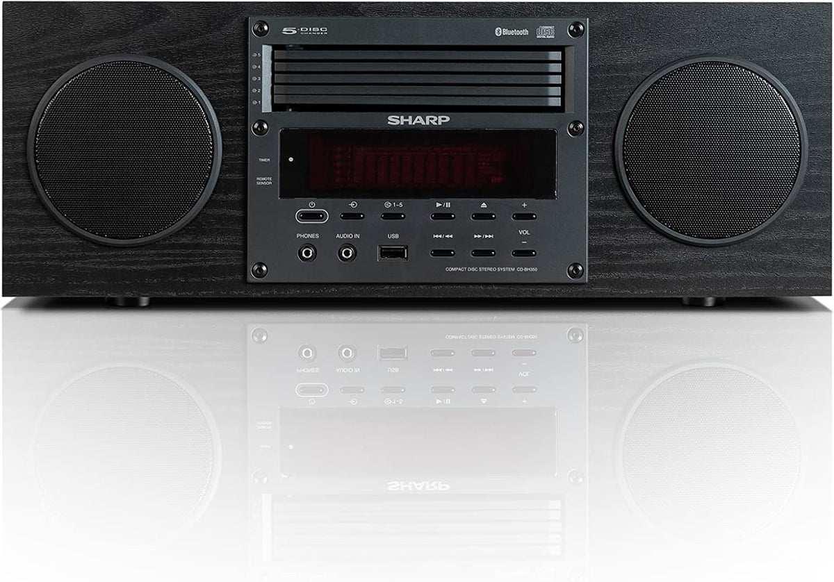 Sharp CD-BH350 Micro Audio Component System with 5 CD Changer, Bluetooth, FM Radio & USB Playback - 50 Watts RMS