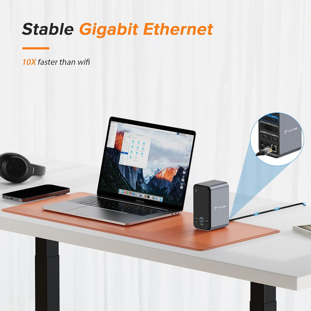 MacBook Pro Docking Station Dual Monitor with 2 4k HDMI Display,15 in 2 USB C Docking Station for MacBook with 2 HDMI, VGA, PD3.0, 7 USB Ports, RJ45 Ethernet & 3.5mm Audio (No Power Adapter)