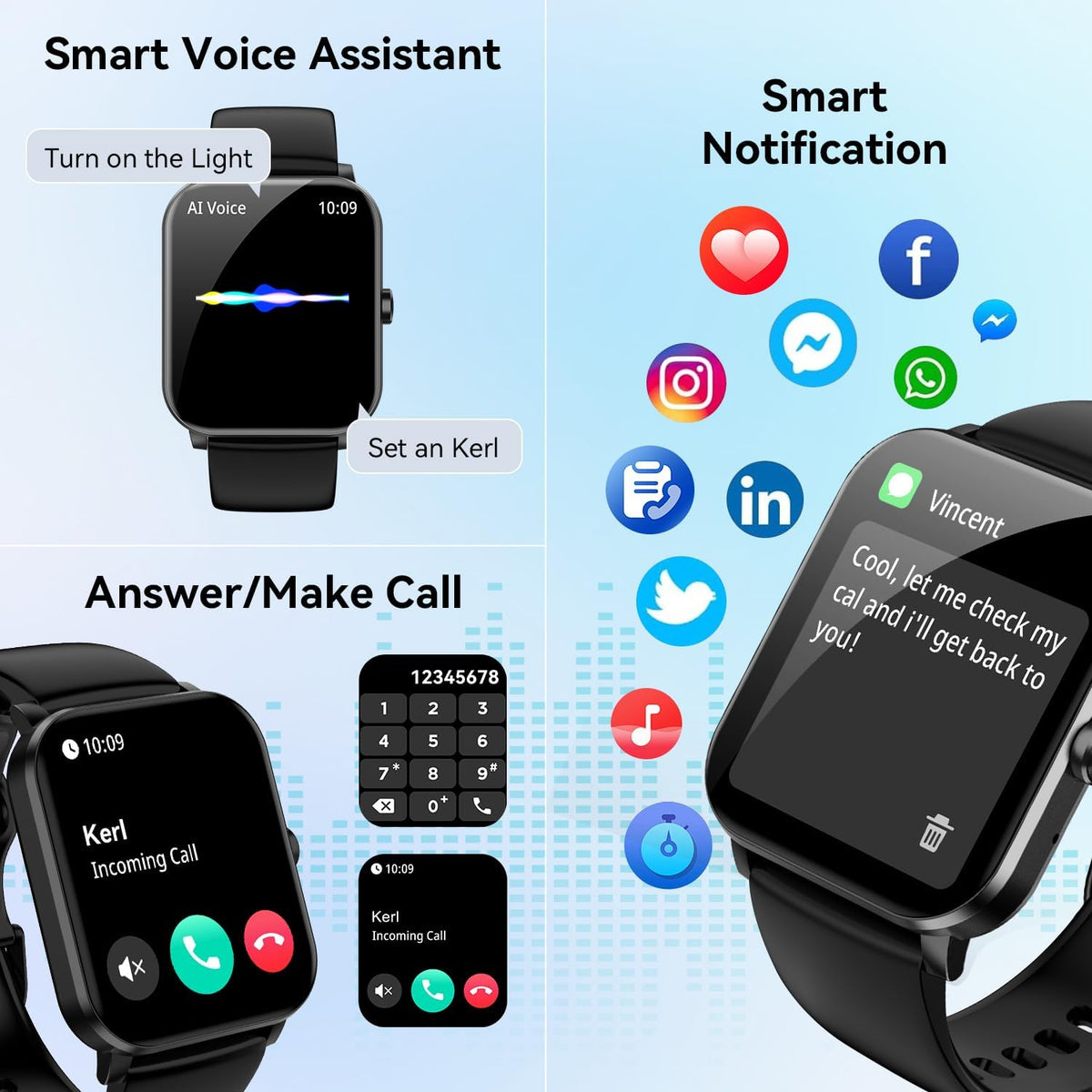 Smart Watch, 1.85" Smartwatch for Men Women (Answer/Make Call), Heart Rate, Sleep Monitor, Pedometer, 120+ Sport Modes Activity Tracker, IP68 Waterproof Fitness Watch for Android iOS（Black）