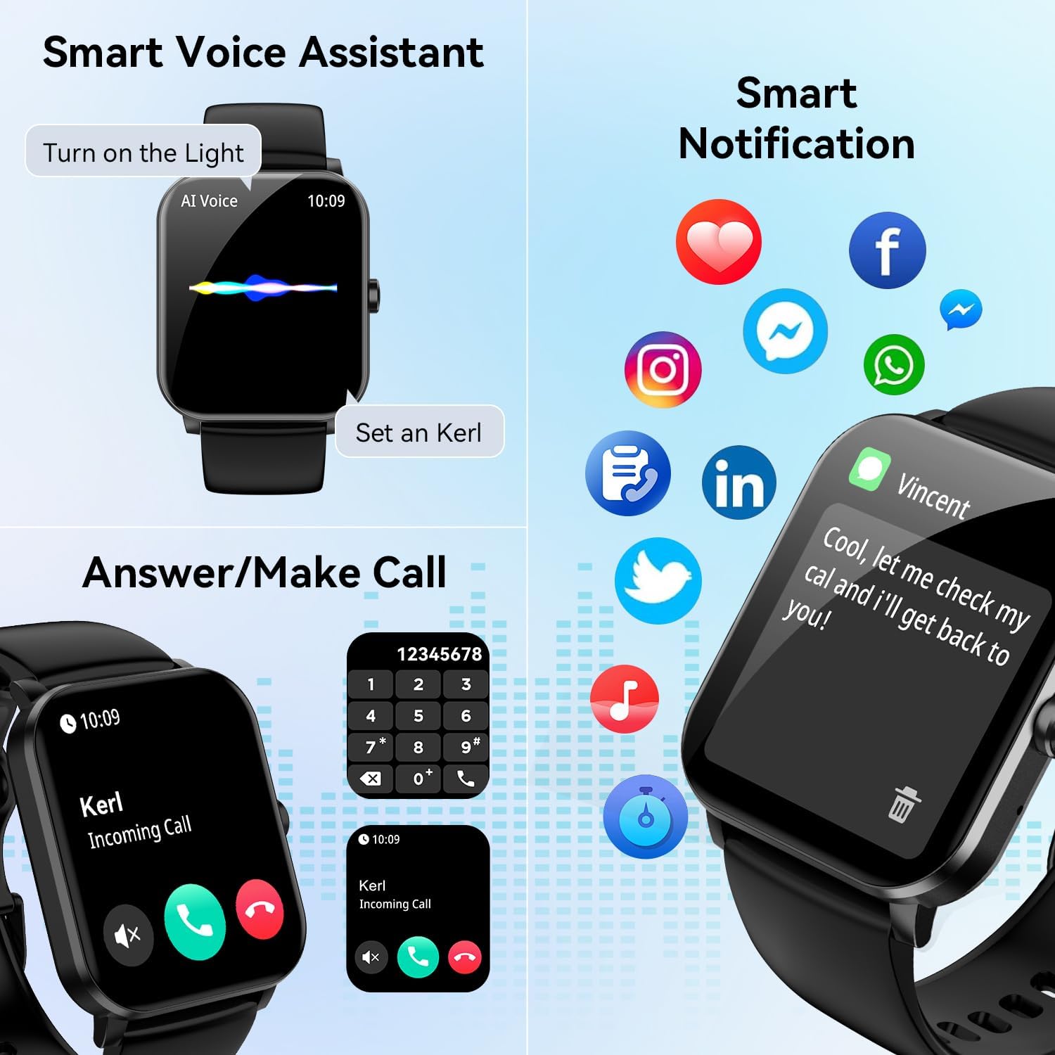 Smart Watch, 1.85" Smartwatch for Men Women (Answer/Make Call), Heart Rate, Sleep Monitor, Pedometer, 120+ Sport Modes Activity Tracker, IP68 Waterproof Fitness Watch for Android iOS (Black)