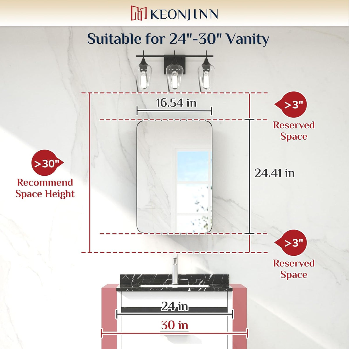 Keonjinn Brushed Nickel Medicine Cabinet for Bathroom, 16 x 24 Inch Medicine Cabinet with Mirror, Stainless Steel Framed, Stepless Adjustable Shelves, Recessed or Wall Mount, Sturdy, Rounded Rectangle