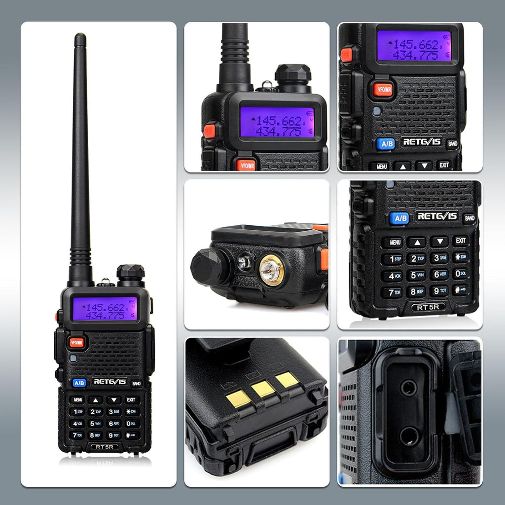Retevis RT-5R Dual Band Two Way Radio, Walkie Talkie with Earpieces, 128CH,High Power, Emergency Alarm, VOX, 1400mAh Battery, FM, 2 Way Radio Long Range for Aldults School Church Security (6 Pack)
