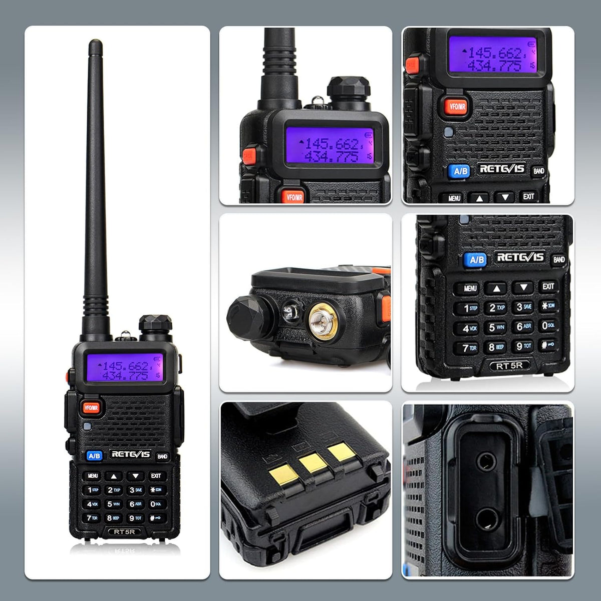 Retevis RT-5R Dual Band Two Way Radio, Walkie Talkie with Earpieces, 128CH,High Power, Emergency Alarm, VOX, 1400mAh Battery, FM, 2 Way Radio Long Range for Aldults School Church Security (6 Pack)
