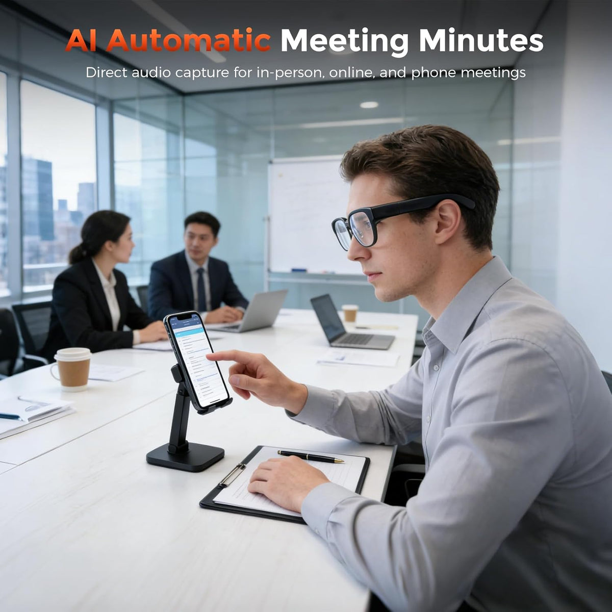 Smart Glasses with AR Display, Invisible Teleprompter Glasses for Speech, AI Real-Time Translation Glasses in 15 Languages, Bluetooth AI Smartglasses for Travel Business Meetings Men Women