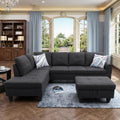 L Shaped Couch Sectional Couches with Chaise and Storage Ottoman, 3 Pieces Modular Convertible Sofa for Living Room Furniture Sets and Small Apartment, Black Grey