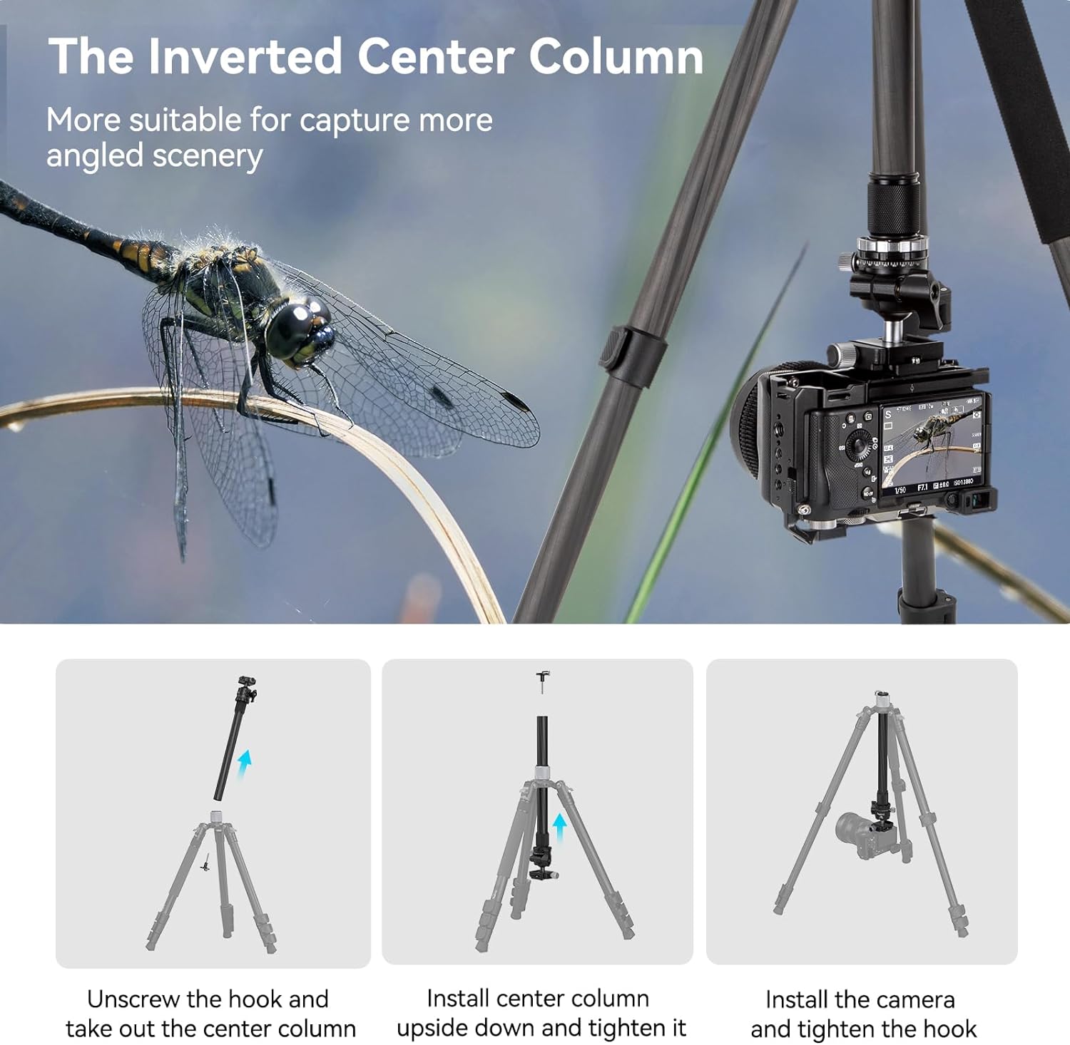 SmallRig AP-20 Carbon Fiber Tripod, 62.2" Camera Tripod Monopod with Center Column, Compact Lightweight Tripods with 360° Ball Head, Payload 26.5 lbs, Quick Release Plate, for DSLR Camera - 4059