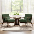 Yaheetech Accent Chair for Living Room, Corduroy Mid Century Modern Reading Armchairs with Lumbar Pillow for Bedroom, Decorative Sofa Chair for Adult Dark Green/Set of 2
