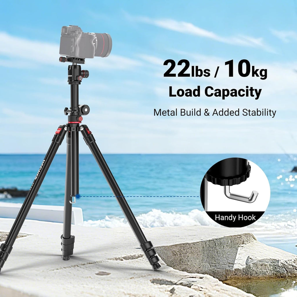 NEEWER 90 Inch Tall Overhead Horizontal Camera Tripod Monopod with Ball Head & Flexible Center Column, Metal DSLR Video Travel Stand, Arca Type QR Plate & Inverted Legs, Max Load 10 kg / 22 lbs, TP63