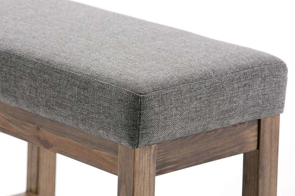 SIMPLIHOME Milltown Small Ottoman Bench - 27" Wide x 18" High Upholstered Linen Look Fabric Rectangle Footstool Ottoman in Grey, Contemporary Bench for Entryway with Cushioned Seat, Assembled