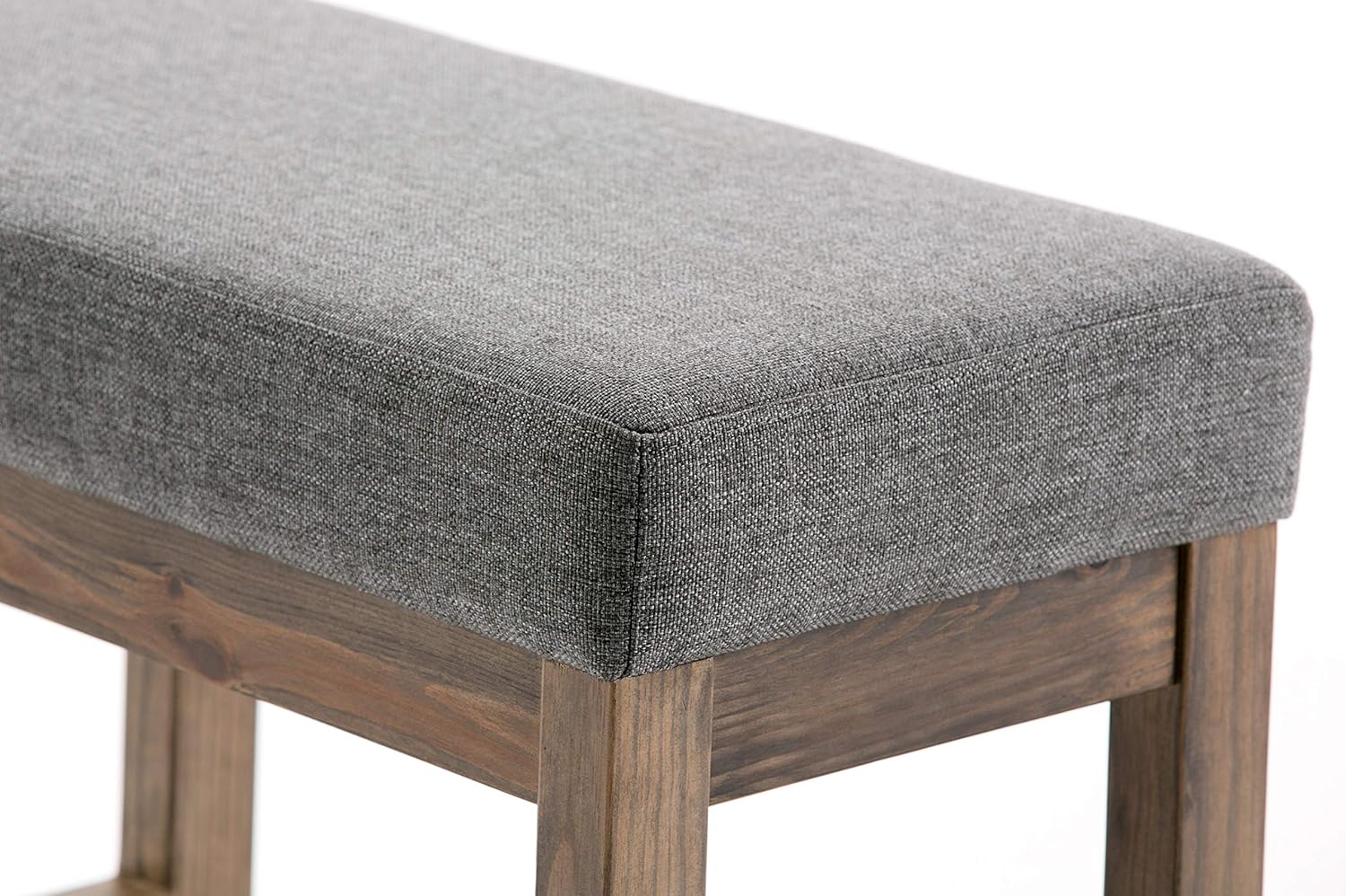 SIMPLIHOME Milltown Small Ottoman Bench - 27" Wide x 18" High Upholstered Linen Look Fabric Rectangle Footstool Ottoman in Grey, Contemporary Bench for Entryway with Cushioned Seat, Assembled