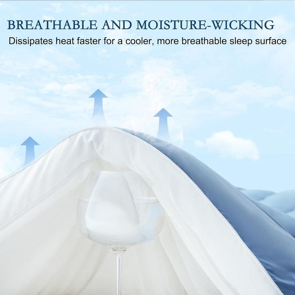 YOUR MOON Queen Size Cooling Mattress Topper, Cool Mattress Pad for Hot Sleepers, Quilted Bed Topper for 8''-16'' Deep Pocket, Soft Thick Pillow Top Pad Cover for Back Pain Relief, 1000GSM (Blue)