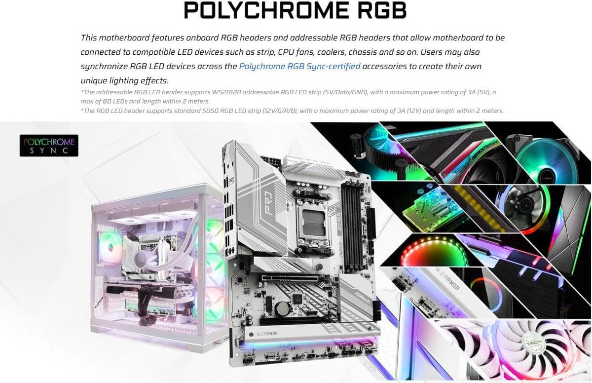 ASRock X870 Pro RS AMD Ryzen Socket AM5 ATX Motherboard DDR5 DIMMs 8000 MHz 256 GB PCIe Gen5 SATA3 6.0 Gb/s