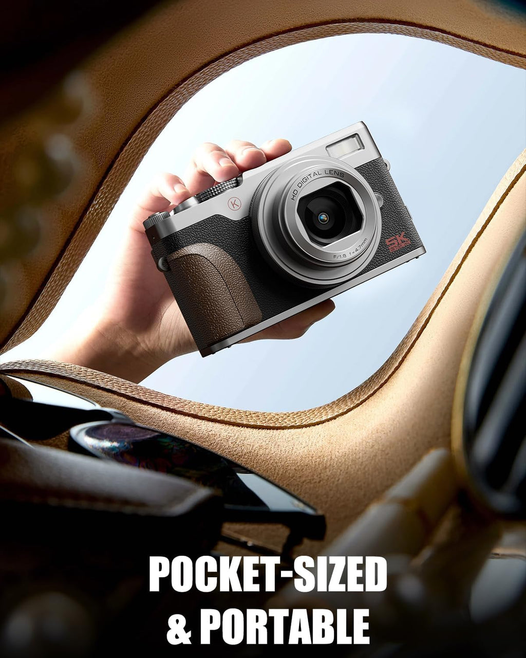 NBD 5K Vlogging Cameras Autofocus,64MP Digital Cameras for Photography,18X Zoom Travel Camera with Anti-Shake,2 Batteries,64GB TF Card(Silver