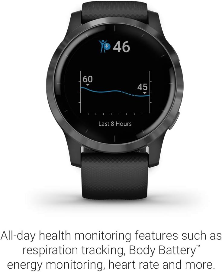 Garmin vivoactive 4, GPS Smartwatch, Features Music, Body Energy Monitoring, Animated Workouts, Pulse Ox Sensors and More, Black