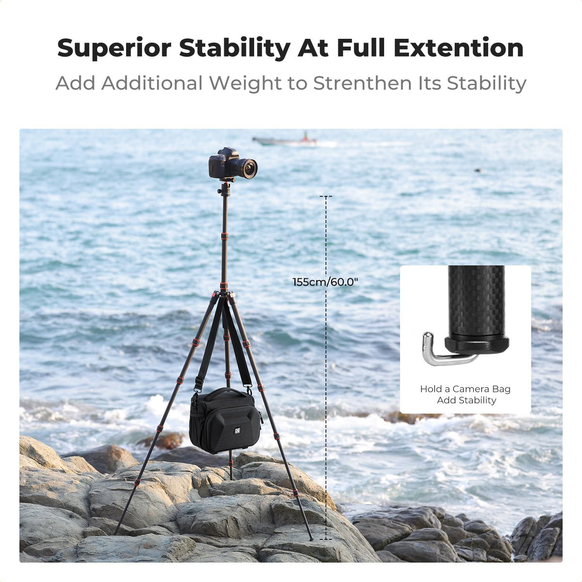 K&F Concept 60 inch Carbon Fiber Camera Tripod,Super Lightweight Compact Travel Tripod with 360 Degree Ball Head,Quick Release Plate,Detachable Monopod 8KG Load Capacity for SLR DSLR C225C0 (BA225)