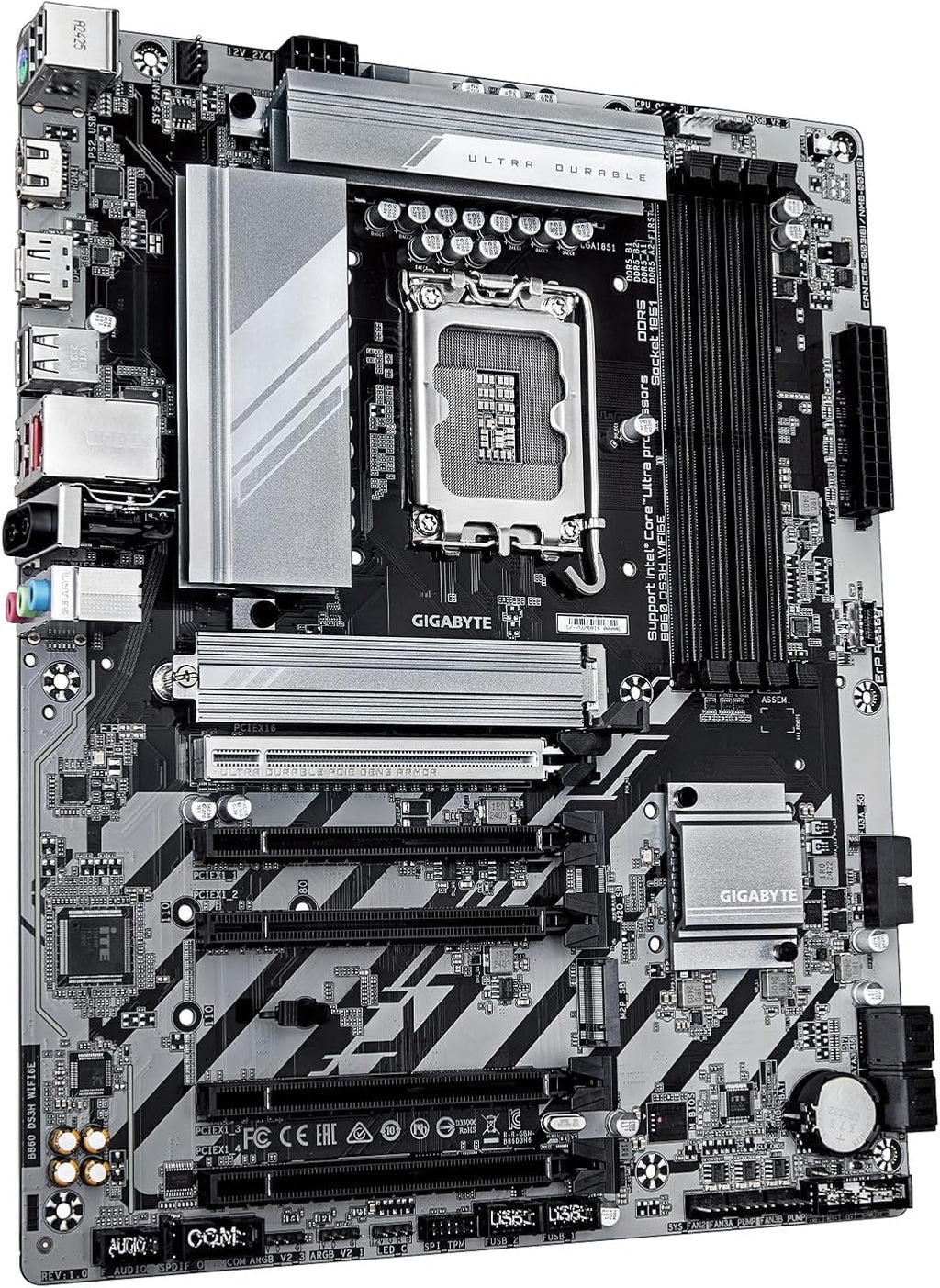 GIGABYTE B860 DS3H WIFI6E Intel Core Ultra (Series 2) LGA 1851 Motherboard, ATX, DDR5, 3X M.2, PCIe 5.0, USB-C, WIFI6E, 2.5GbE LAN, EZ-Latch