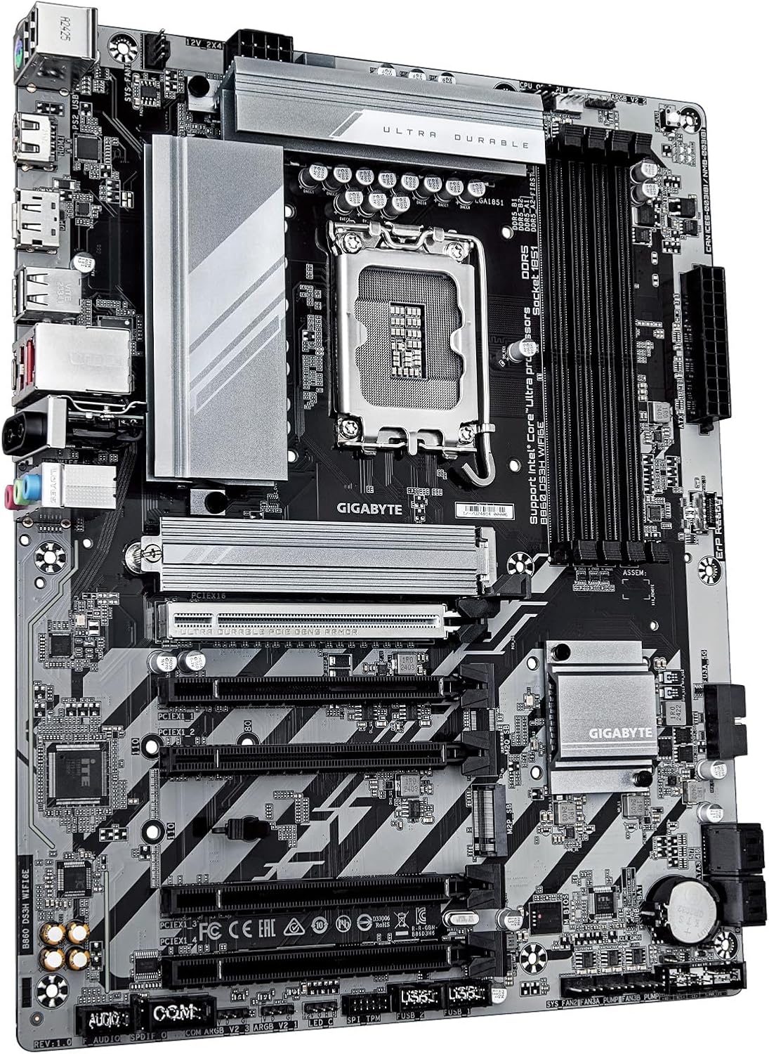 GIGABYTE B860 DS3H WIFI6E Intel Core Ultra (Series 2) LGA 1851 Motherboard, ATX, DDR5, 3X M.2, PCIe 5.0, USB-C, WIFI6E, 2.5GbE LAN, EZ-Latch