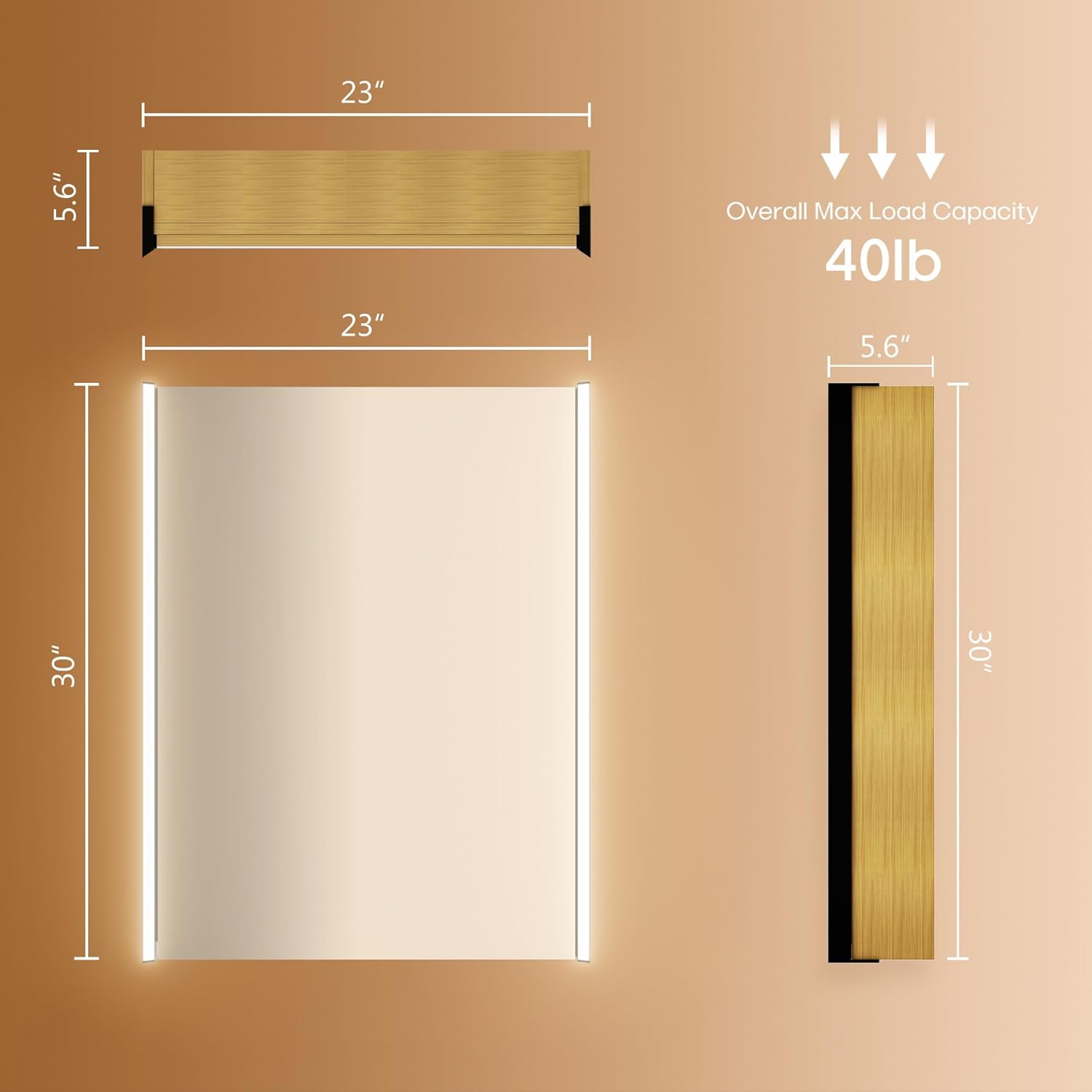 30 x 23-1/4 Inch LED Lighted Medicine Cabinet with Mirror, Moisture-Resistant Wood, Stepless Dimmable, 3000K/5500K, Adjustable Shelf, Flat-Pack Design – Assembly Required, Oak